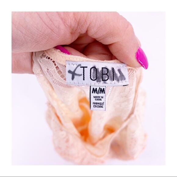 Tobi Peach Lace Long Sleeve Bodycon Mini Dress Size M - Picture 7 of 8